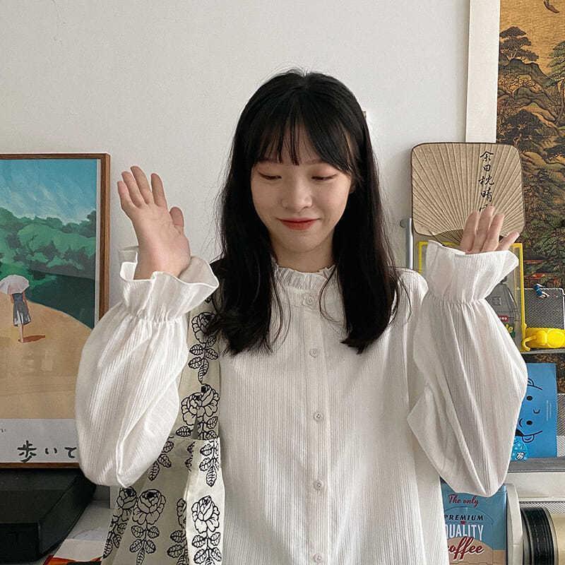 Áo sơ mi trắng tay phồng phong cách Hàn Quốc thời trang mùa thu hàng mới