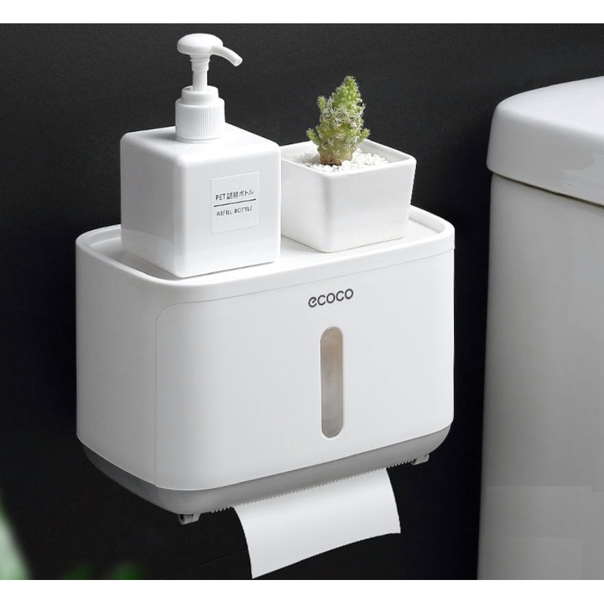 Hộp đựng giấy vệ sinh Ecoco chữ nhật dán tường nhà tắm - kệ toilet cao cấp có khay đựng đồ dùng cá nhân