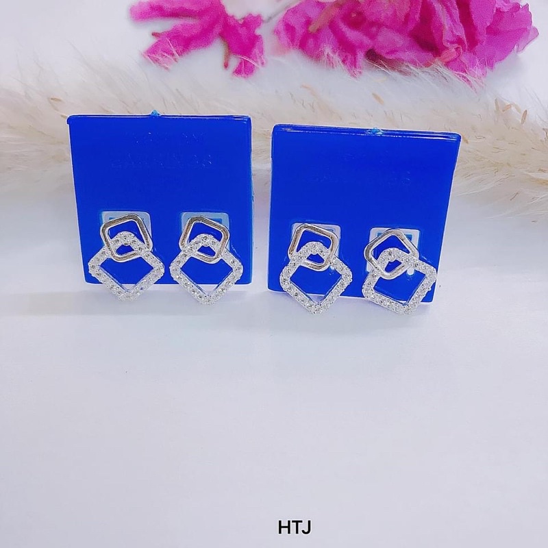 Bông tai nữ THJ vuông lồng đính cá tính đá chuẩn bạc ta ( ảnh thật)