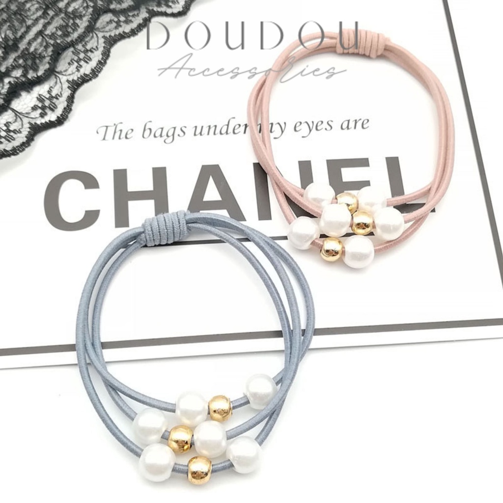 Dây buộc tóc ngọc trai nhân tạo Doudou Dây cột tóc Hàn Quốc tiểu thư dây ba bền đẹp thời trang PJ002