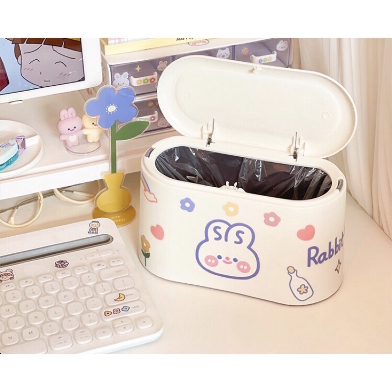 [Suri Store] Thùng Rác Mini Rabbit Nắp Lật Để Bàn Dễ Thương Tiện Ích