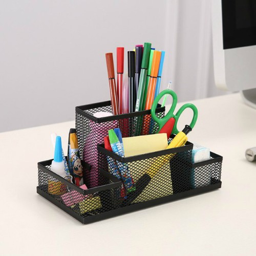 CẮM BÚT DELI LƯỚI SẮT 3 NGĂN (10x20x10,5cm)