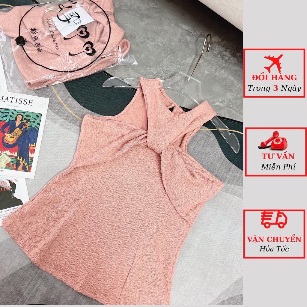 Áo 2 dây nữ xoắn ngực cổ yếm ôm body phong cách sexy đi biển du lịch ulzzang Hàn Quốc