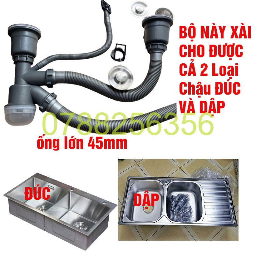 Bộ XI PHÔNG ống xả bồn chậu rửa chén bát 2 HỐ 11cm(110mm) bầu INOX CHỐNG MÙI HÔI - Độ bền cao, LỰA CHỌN đơn, đôi,đúc dập