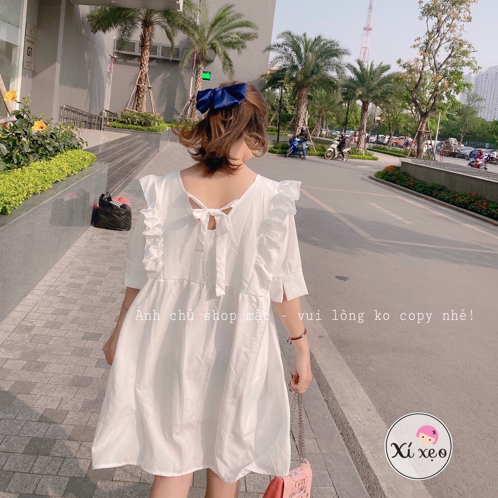 Váy babydoll dáng ngắn, đầm babydoll trắng caro đôi bạn thân xixeoshop - V7