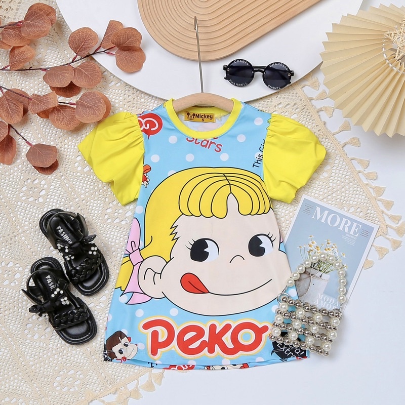 Váy đầm bé gái 3-5 tuổi tay phồng vải 3D thun lạnh in hình Snoopy, elsa Jennie kids J487
