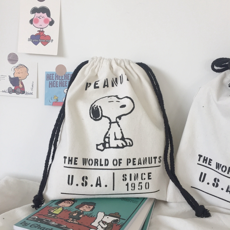 KOREAN STYLE Túi Dây Rút Đựng Mỹ Phẩm Hình Chó Snoopy Dễ Thương