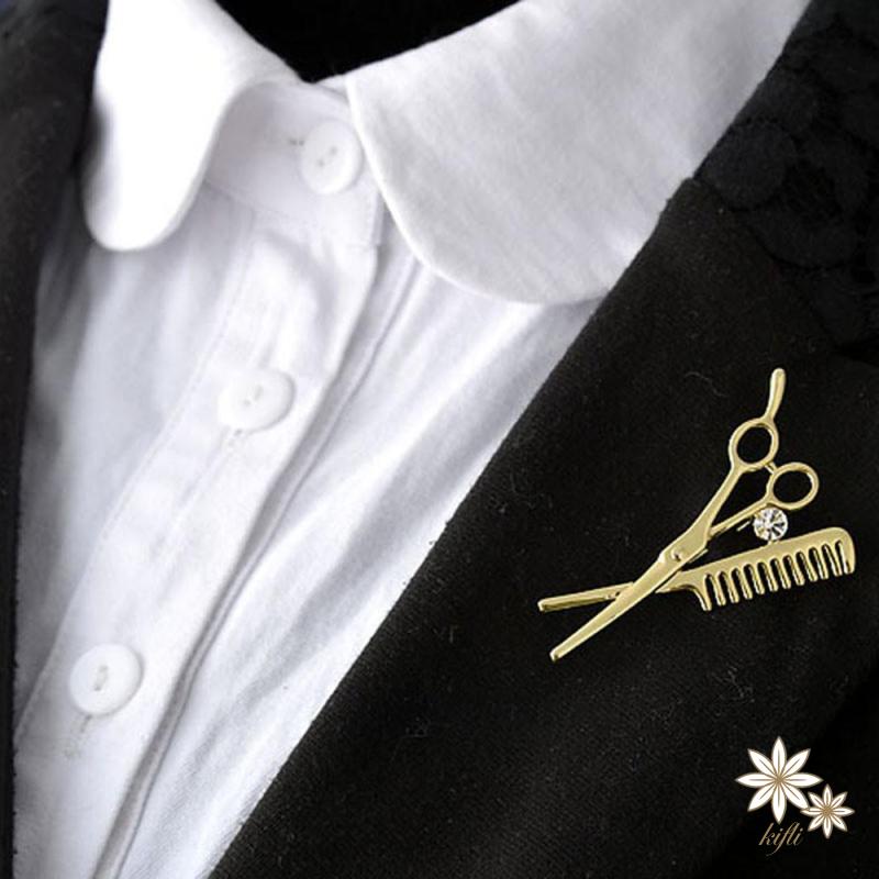 Ghim Cài Áo Hình Kéo/ Kéo/ Kéo/ Lược Đính Kim Cương Giả Dành Cho Nam Giới