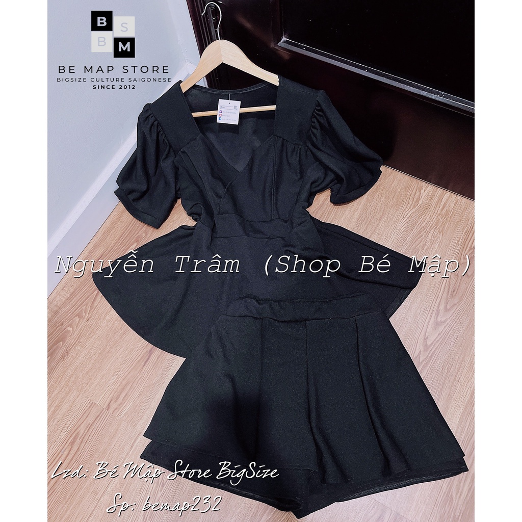 Set Áo Peplum Cổ V Quần Short Giả Váy BigSize 60-87Kg