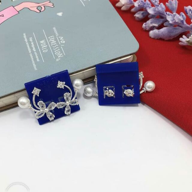 KHUYÊN TAI BẠC MẶT HOA ĐÁ CAO CẤP