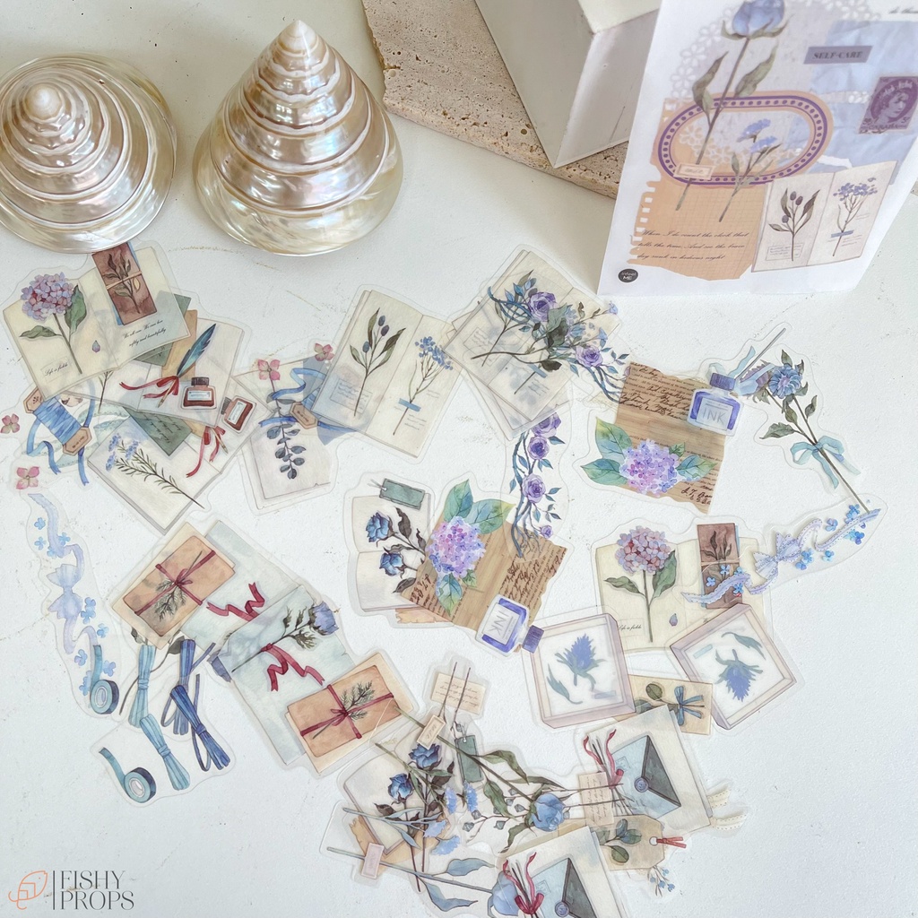 Set Sticker Hoa Phong Cách Vintage Trang Trí Sổ Bullet Journal Phụ Kiện Chụp Ảnh