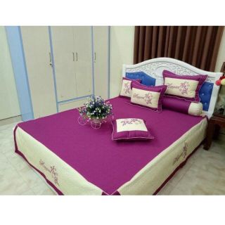 Set 3 món ga gối trần bông satin 2m×2m2 ( 1 ga phủ kèm 2 chiếc gối nằm )