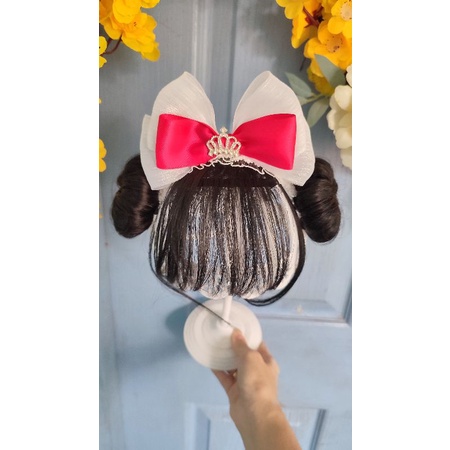 Băng đô tóc giả nơ voan kèm vương miệng cho bé