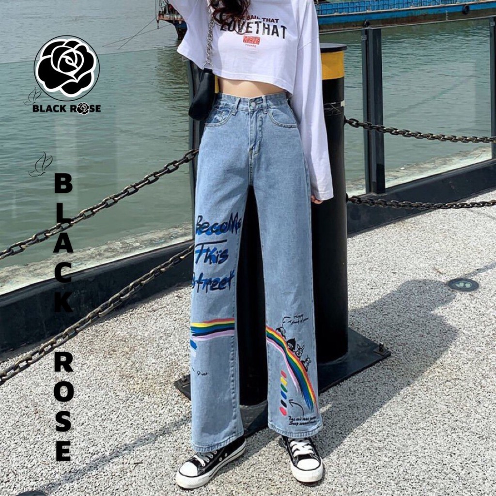 Quần Jean Bò Lưng Cao Cầu Vồng Ống Suông BLACK ROSE Quần Rin Zin Jeans Nữ Quảng Châu Đẹp -TẤM BOUTIQUE