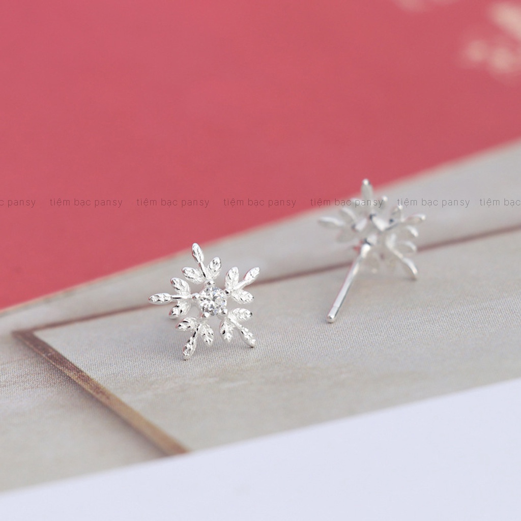 Bông hoa tai bạc nụ hình hoa tuyết PANSY nhỏ xinh, khuyên tai bạc nữ đính đá lấp lánh
