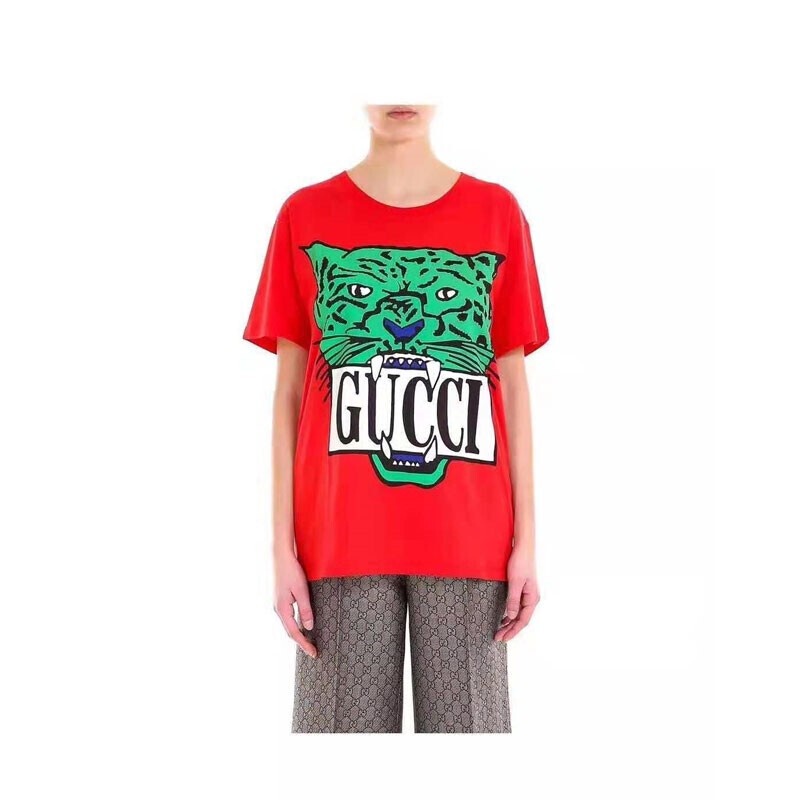Áo Thun Cotton Tay Ngắn Cổ Tròn In Logo Gucci Màu Đỏ XXS Thời Trang Cho Nữ