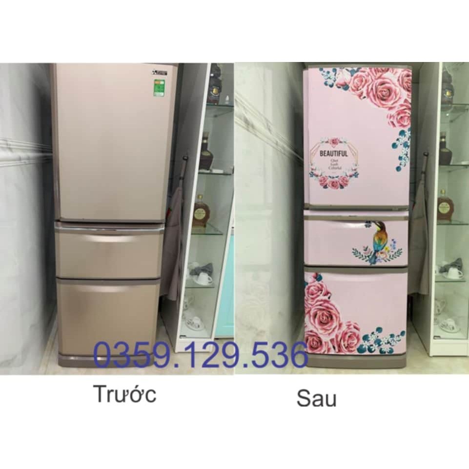 Miếng dán tủ lạnh Hoa Hồng chất liệu cao cấp không thấm nước siêu bền đẹp (Có kèm hướng dẫn và lưỡi dao cắt)