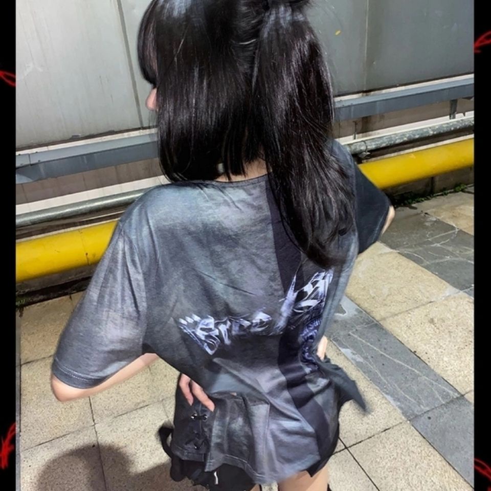 Áo Thun Tay Ngắn Dáng Rộng Cột Dây Kiểu Retro Harajuku Châu Á Y2k Millennium Cho Nữ