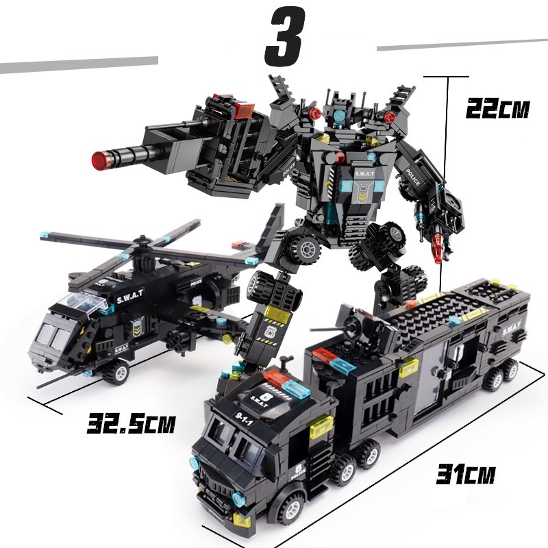 Bộ lắp ráp police city biệt đội swat , lắp ghép mô hình xanh xe robot và máy bay gần 1000 chi tiết X1492