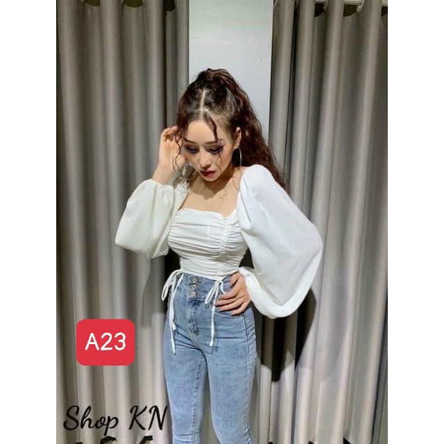 (TÁO ĐỎ BIGSIZE 55-90KG) Áo kiểu , áo nữ dây rút cổ vuông tay dài nhiều màu sexy, sang chảnh A23