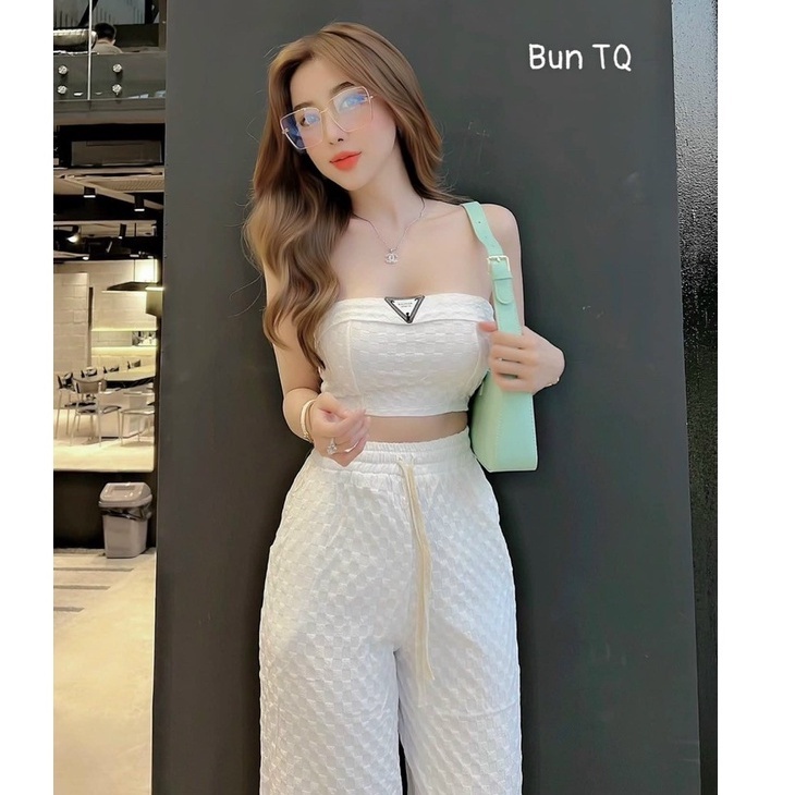 Set bộ áo kiểu quần ống rộng chất liệu gân nổi xu hướng sang chảnh dạo phố Thời Trang nữ [XM Minh Phúc]