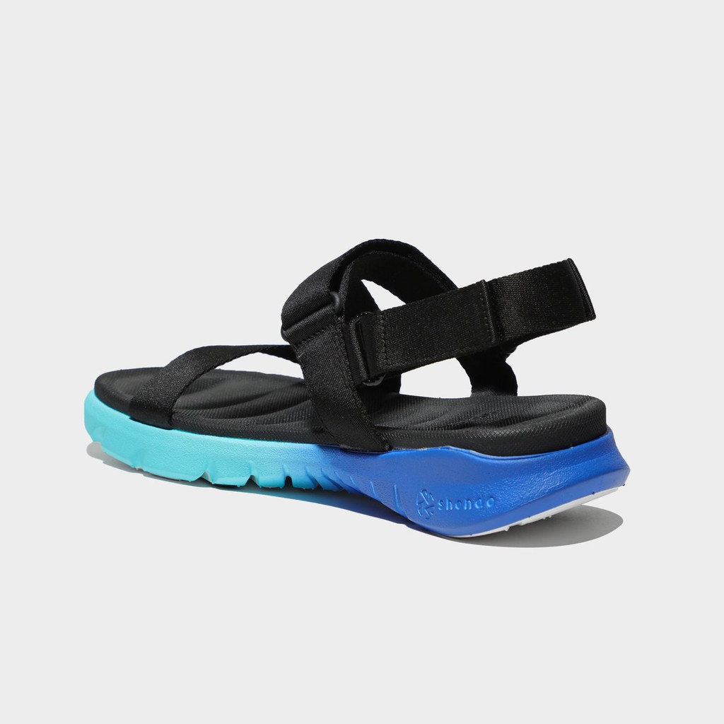 Giày sandal Shondo nam nữ đi học F6 đế bằng ombre đế 2 màu xanh dương xanh nhạt quai đen F6S3310