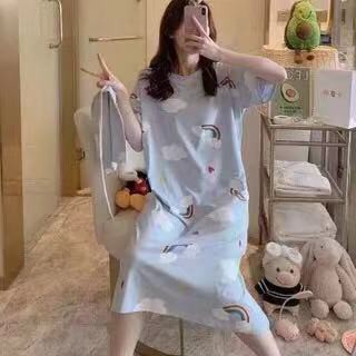 Bộ đồ ngủ cotton hoạt hình thoải mái và dễ thương, váy ngủ ngắn tay【Gửi túi vải】 | BigBuy360 - bigbuy360.vn