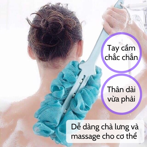 [MẪU MỚI CỰC HOT] Bàn Chải Cọ Lưng Kèm Bông Tắm Massage Siêu Mềm- Cây Bông Tắm Chà Lưng Massage Thư Giãn Cán Dài Tạo Bọt