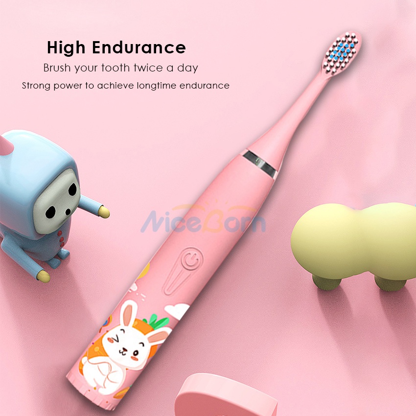 NiceBorn Electric Toothbrush Sonic Children's Electric Toothbrush Kids 3 To 12 Years Old Cleaning Care Oral Bacteria Soft Hair Small Brush Head 6 Replacement Brush Heads USB Charging Low Noise