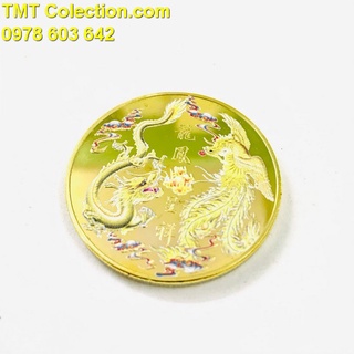 Xu Long Phụng In Màu Vàng mặt trước là hình Rồng và Phụng đang bay múa cùng nhau, sang trọng, thanh nhã- SP005270