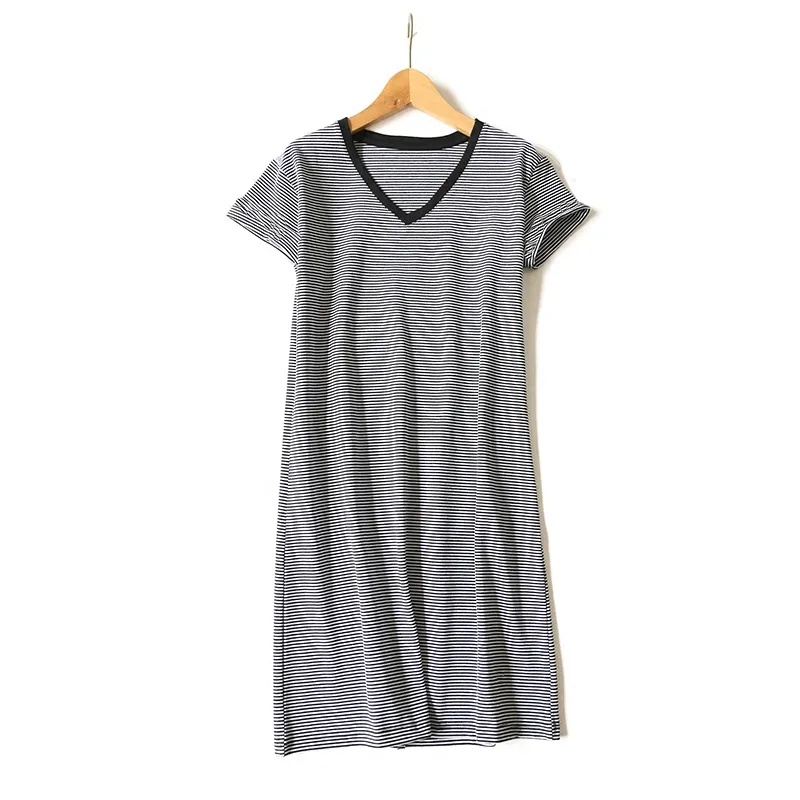Đầm Tay Ngắn Cổ Chữ V Hoạ Tiết Kẻ Sọc Có Size Lớn C9340