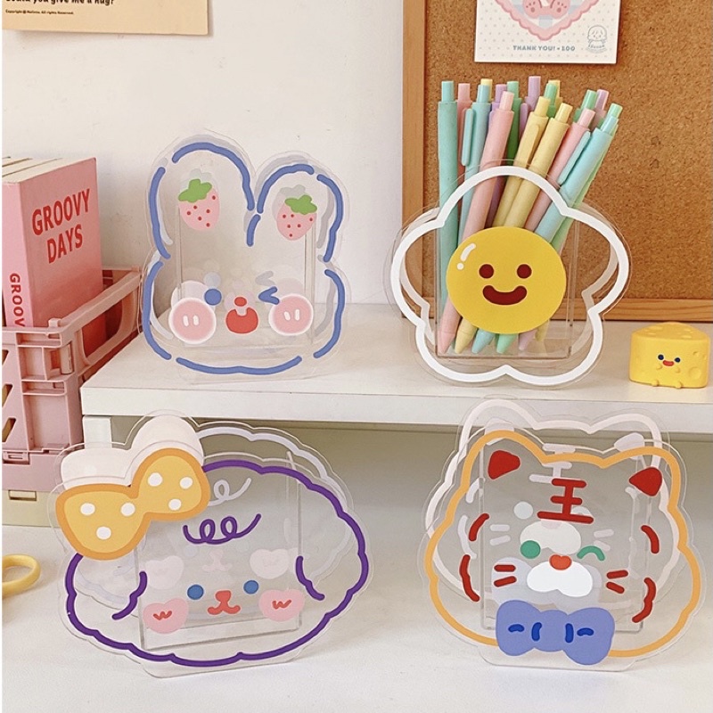Ống cắm bút/cọ trang điểm chất liệu nhựa mica hình dễ thương