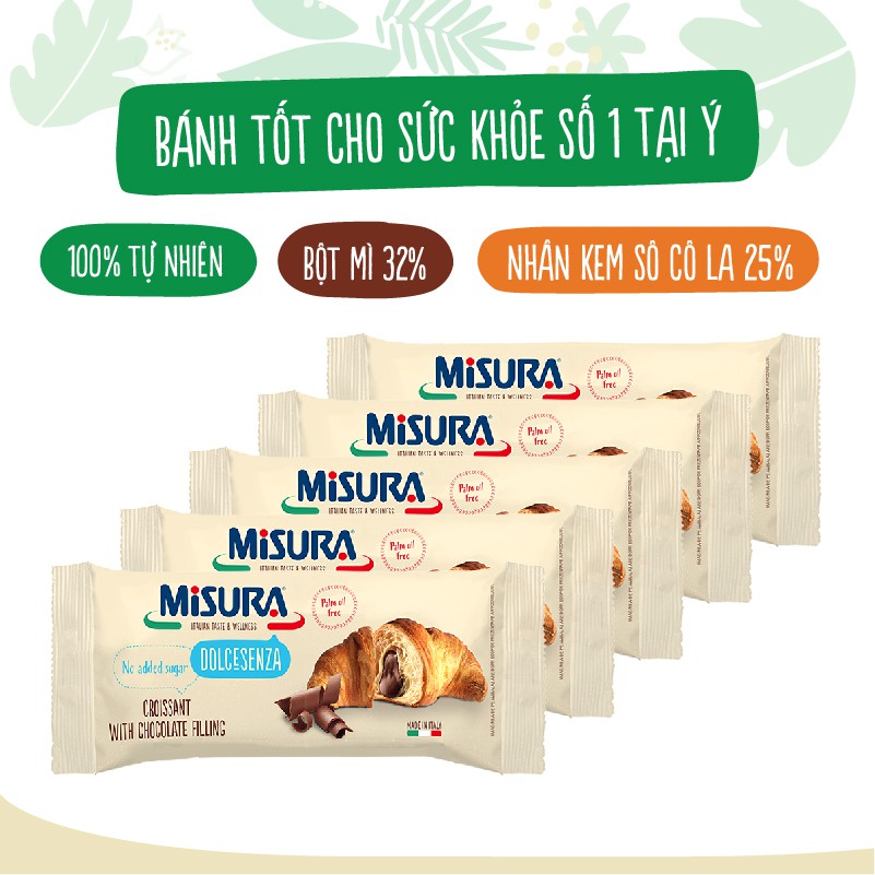 5 gói bánh mì sừng bò nhân mật ong, socola, mứt anh đào Misura Ý 50g, dùng bột mì nguyên cám giàu chất xơ