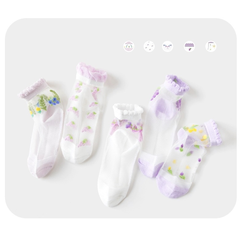 Set 5 Đôi Vớ Cotton Siêu Mỏng Họa Tiết Trái Cây Hoạt Hình Dành Cho Bé Gái 1-12 Tuổi