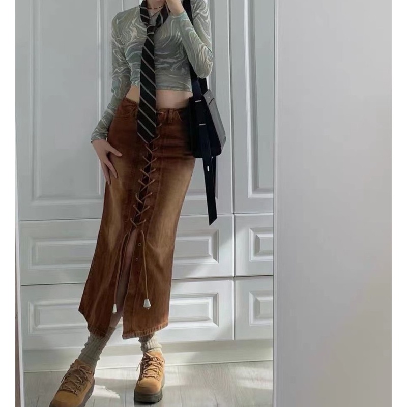 Chân Váy Denim Dài Lưng Cao Thời Trang Mùa Hè Cho Nữ