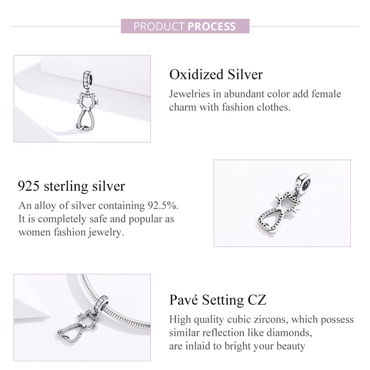 Hạt Trang Sức Bamoer Scc1162 Chốt Bạc Hình Chú Mèo Đính Đá Sáng Tạo Sử Dụng Làm Vòng Tay