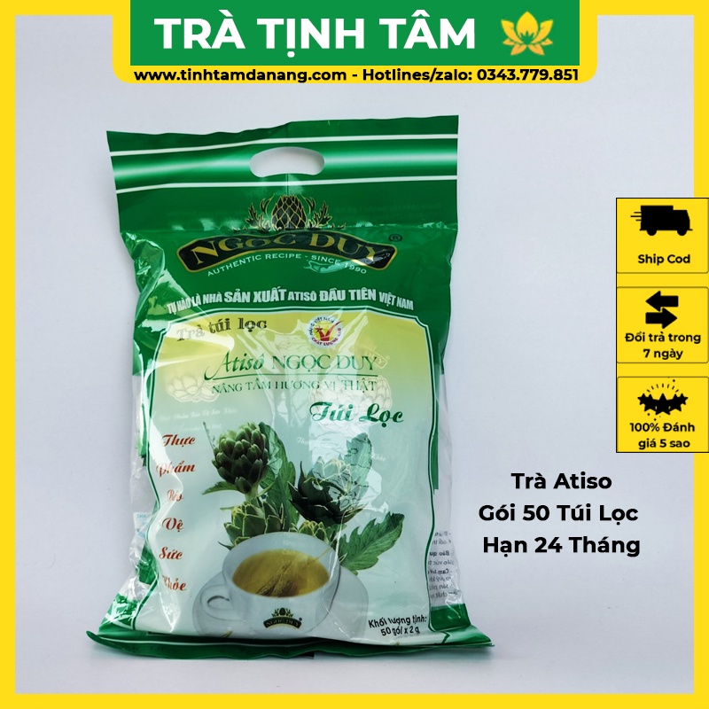 Trà atiso túi lọc gói xanh đặc biệt Ngọc Duy Đà Lạt cao cấp gói 50 túi lọc nguyên chất giúp giải độc gan, lợi tiểu