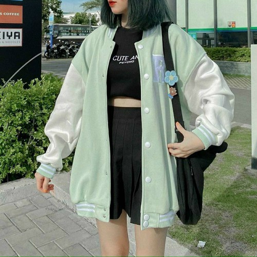 Áo Khoác Kiểu Bomber Phối màu Tay Áo Họa Tiết Đơn Giản Dễ Phối Đồ