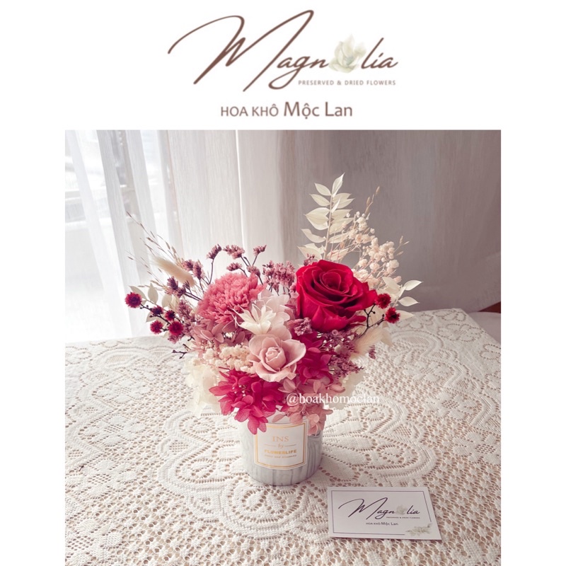 Chậu vân đá marble cắm hoa khô vĩnh cửu chân đế mạ vàng cao cấp