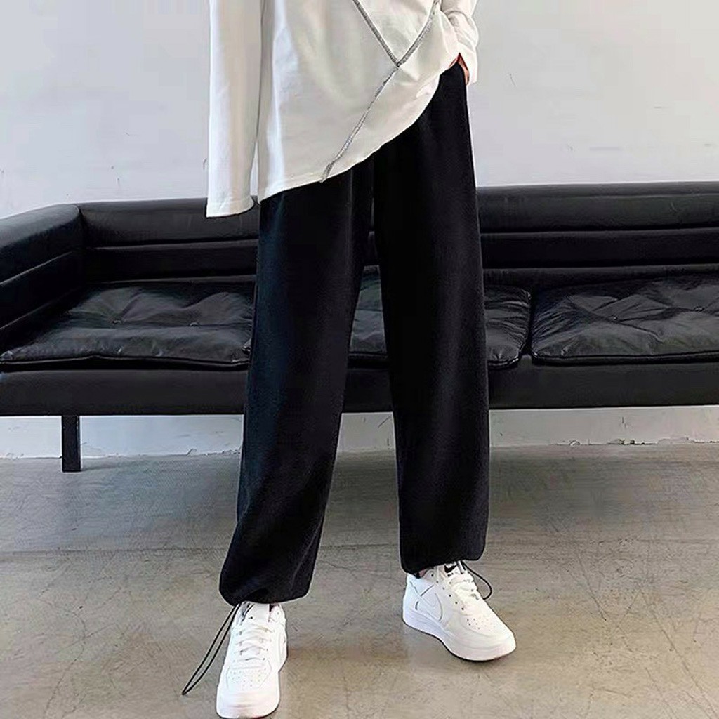 Quần thun ống rộng nam dây rút bo chân màu đen và xám - kiểu dáng trẻ trung năng động  MAYLANSTORE | BigBuy360 - bigbuy360.vn