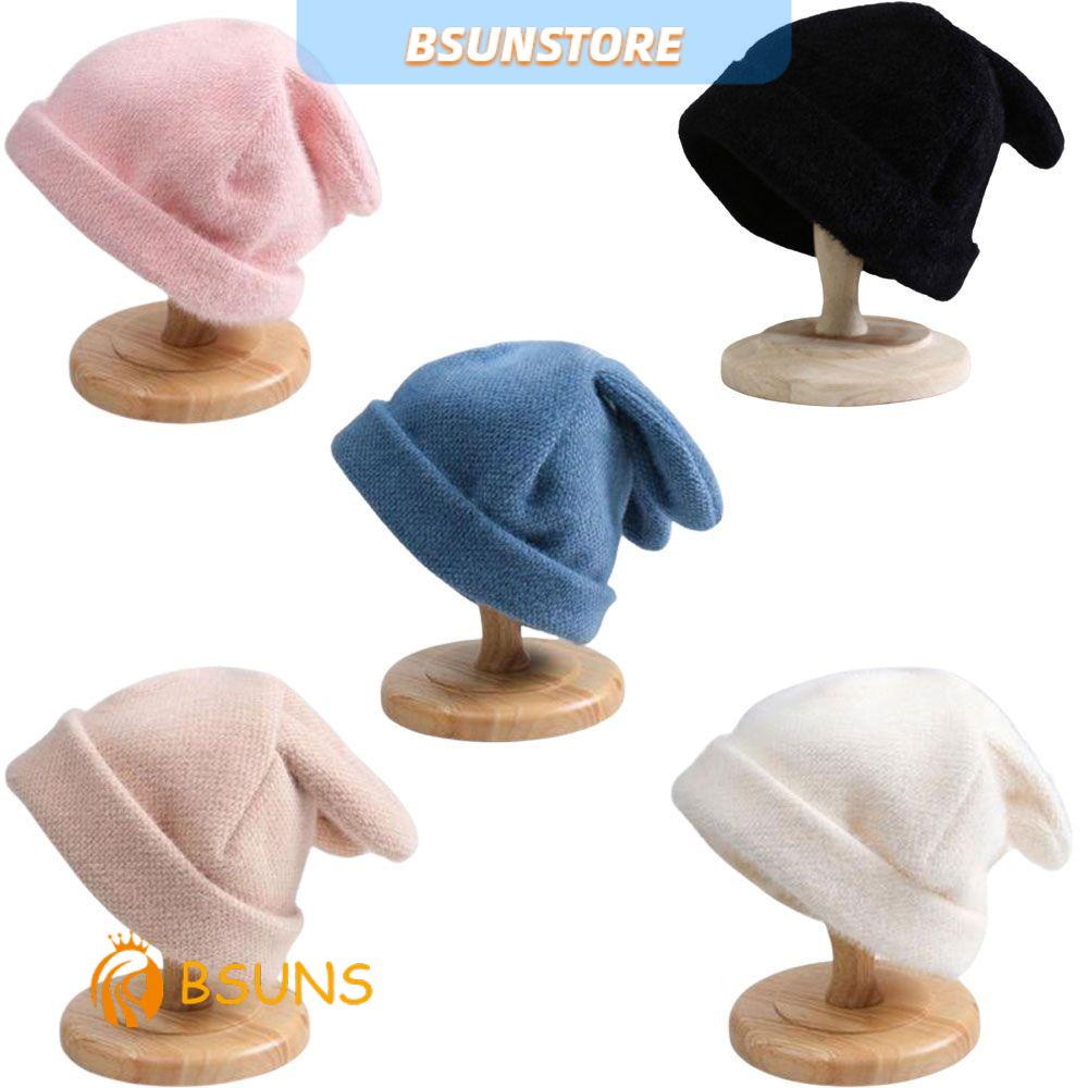 Mũ len cotton thiết kế tai thỏ nhiều màu sắc tùy chọn thời trang thu đông dành cho nữ