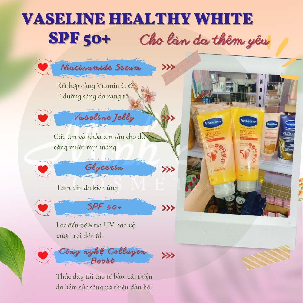 Bộ đôi sữa dưỡng thể ngày và đêm Vaseline Healthy White 725ml &amp; Vaseline 50x Thái Lan 320ml