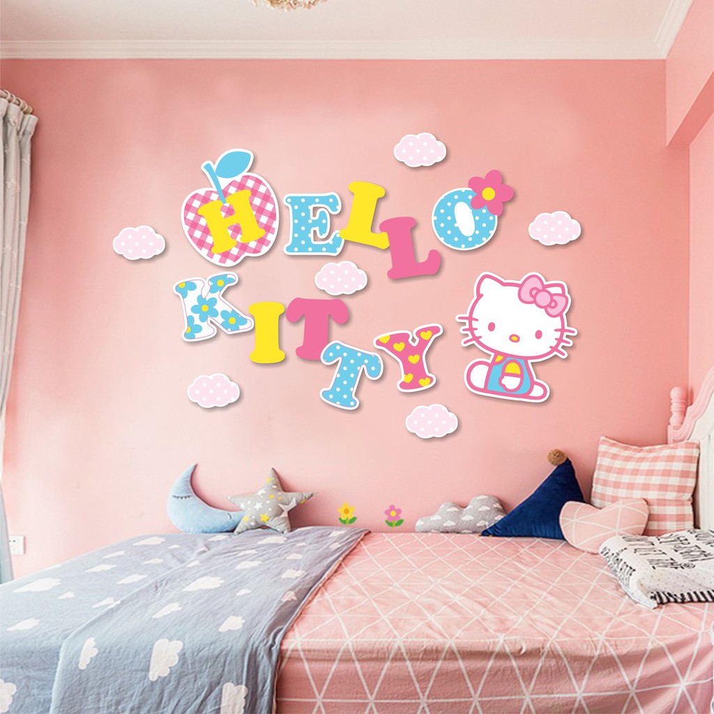 TRANH DECOR Dán tường Trang trí Nhà cửa – Bộ tranh Dán tường Hello Kitty -  Fomex Dày dặn, Có sẵn băng keo đi kèm