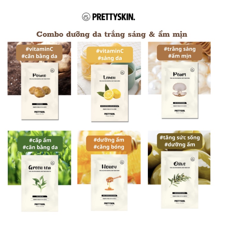Mặt Nạ Giấy PRETTY SKIN Dưỡng Da Hàn Quốc PRETTYSKIN Total Solution Essential Sheet Mask 23ml - vibesvietnam