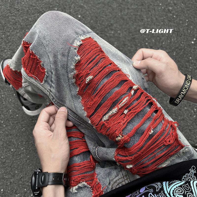 Quần Jean Dài Rách Gối Phong Cách Âu Mỹ Cá Tính Dành Cho Nam