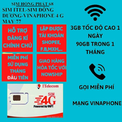 [Yêu thíc ]Sim 4G (Vinaphone) Itelecom,sim đông dương,indochina giá rẻ dùng tạo tài khoản zalo,fb,shopee,tiki,lazada..vv