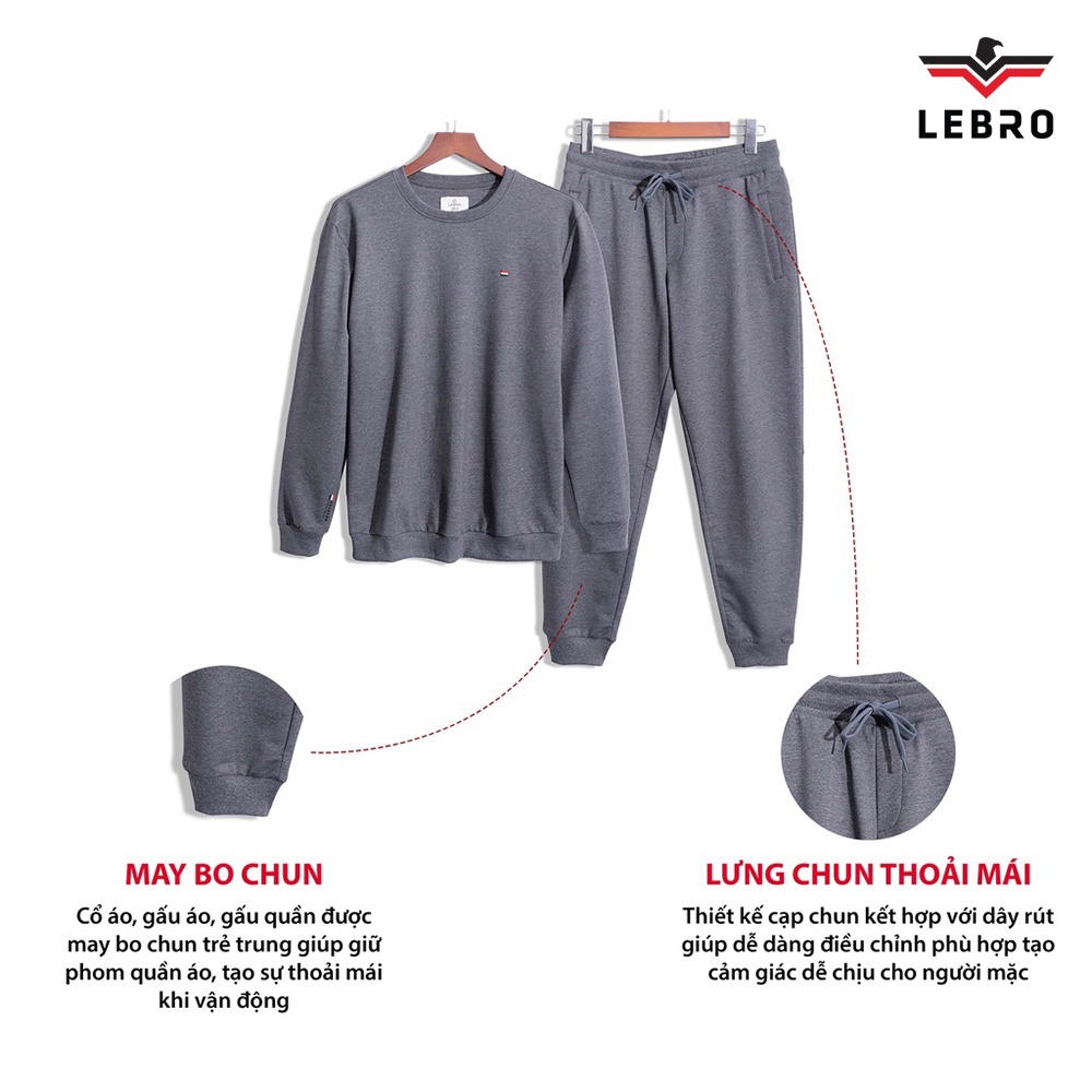 Bộ nỉ nam LEBRO co giãn thoải mái bền màu không bai xù, chất liệu Cotton USA cao cấp dày dặn thời trang BN01