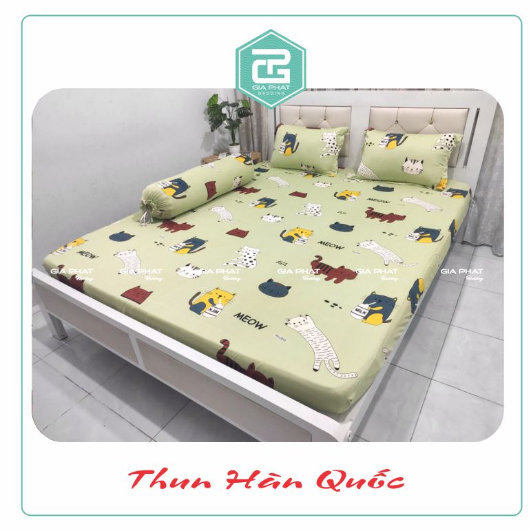 Bộ Ga Gối Thun Lạnh Hàn Quốc  họa tiết Mèo Con