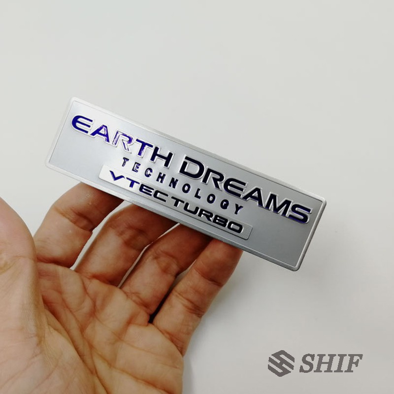 Hình dán kim loại logo chữ Earth Dreams Vtec Turbo trang trí xe hơi Honda Civic City