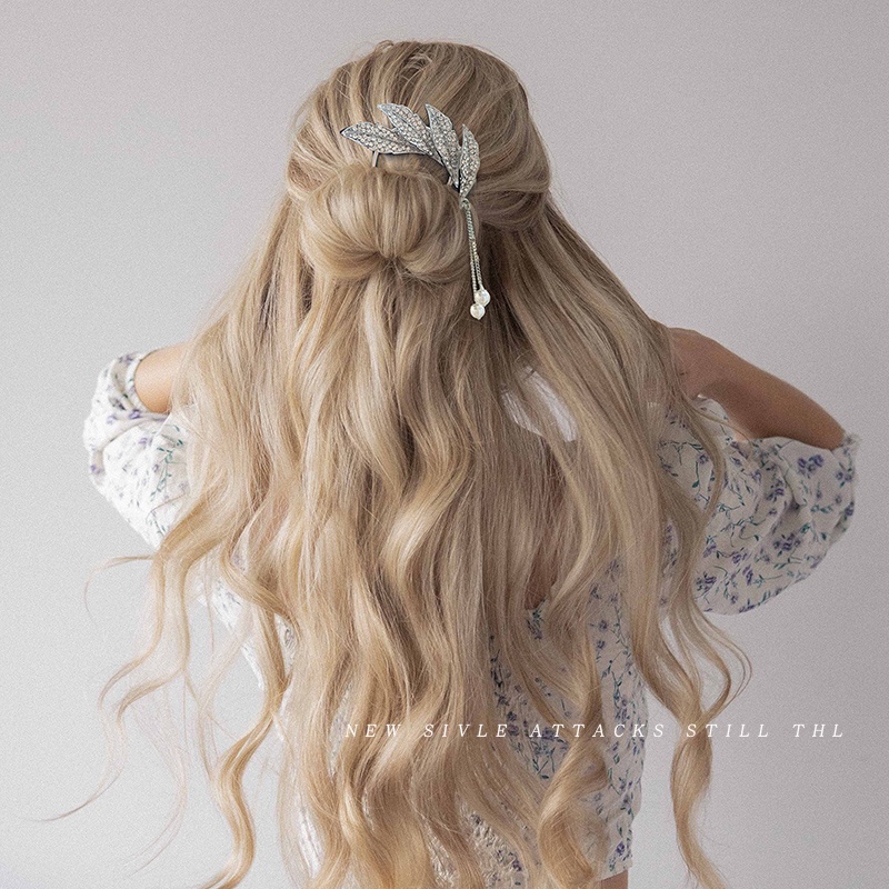 Trâm cài tóc hình chữ U đính đá và ngọc trai thanh lịch tùy chọn màu sắc